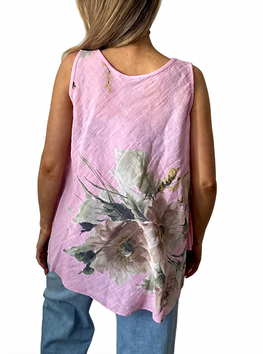 T-shirt met korte mouwen van bloemenkant en botanische print - Marineblauw
