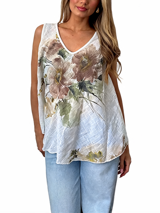 Watercolour Floral Print V-Neck Tank Top
