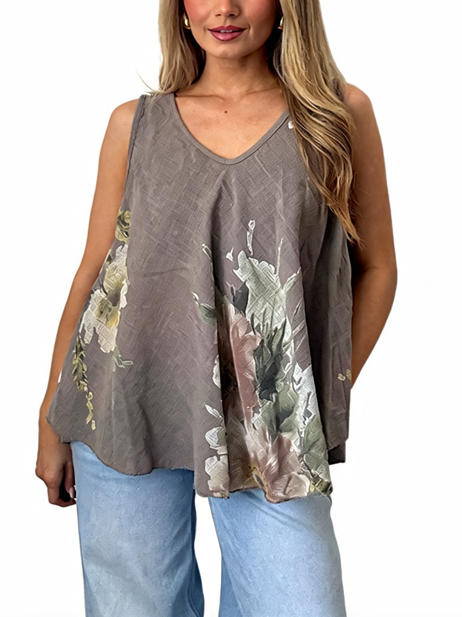 T-shirt met korte mouwen van bloemenkant en botanische print - Marineblauw
