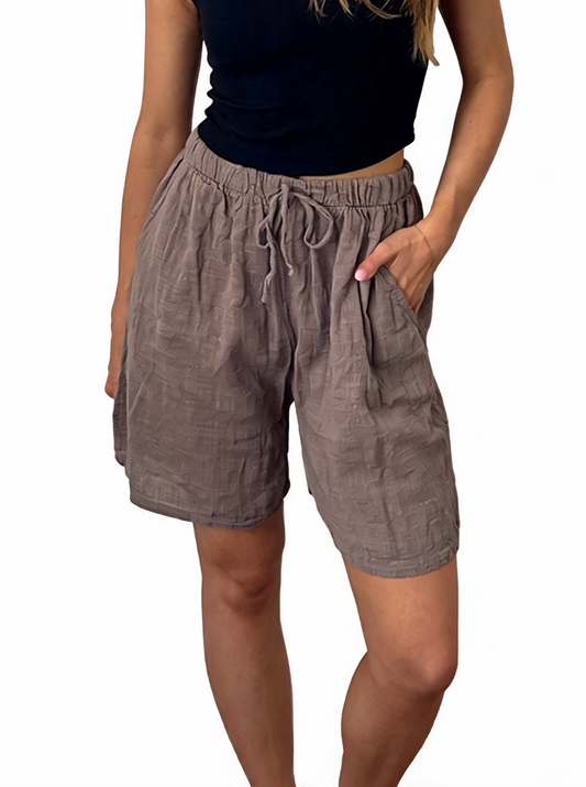 Linen-Blend Drawstring Shorts