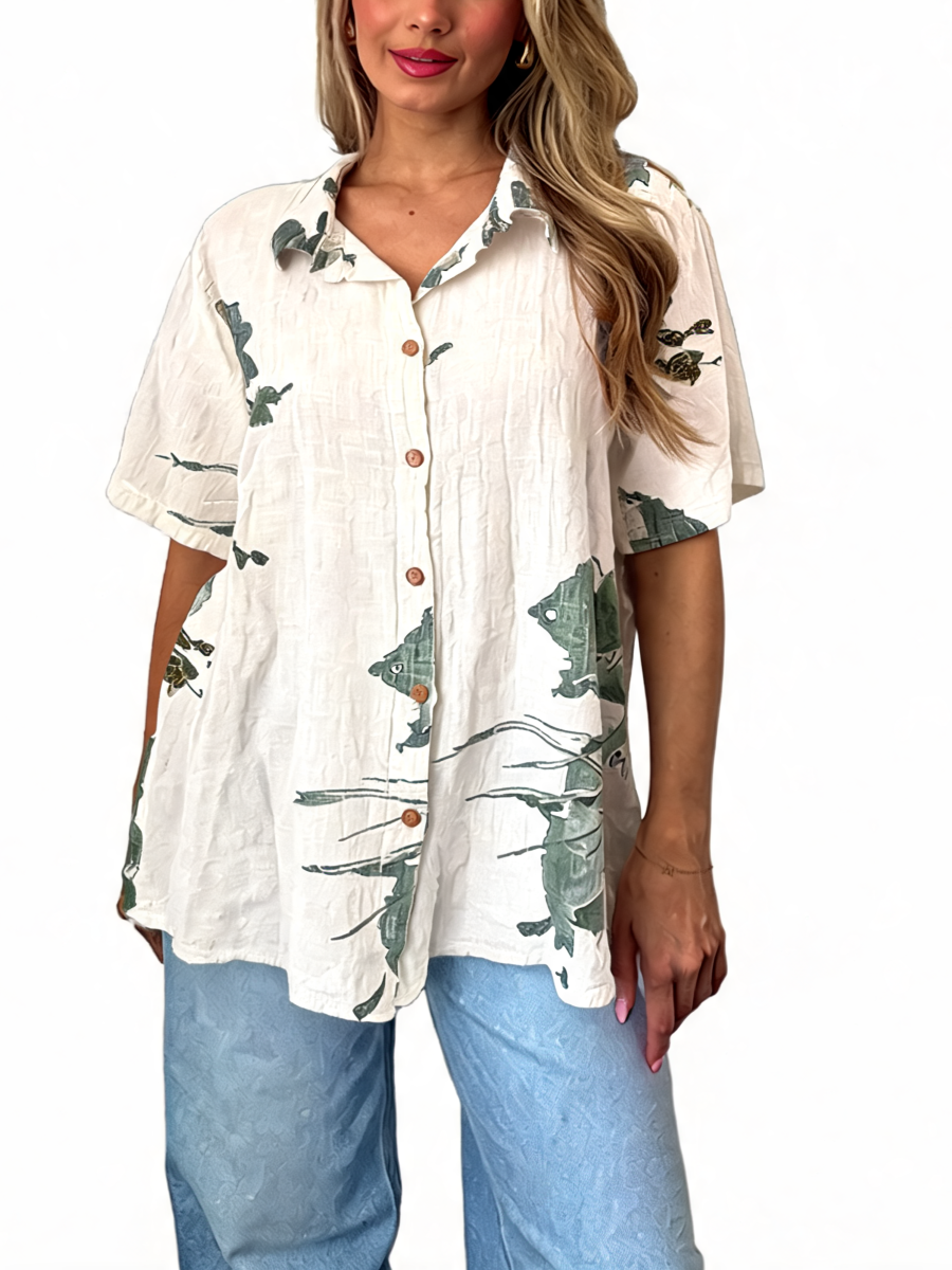 Floral Print Button-Down Tunic Shirt