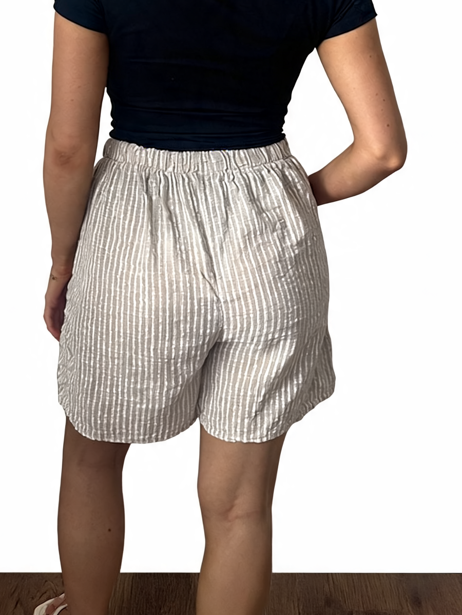 Striped Linen-Blend Drawstring Shorts