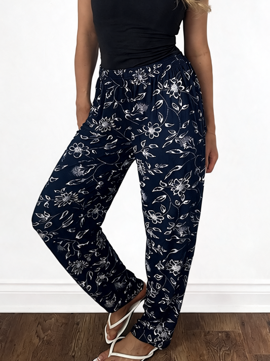 Sketch Floral Print Elasticated Trousers