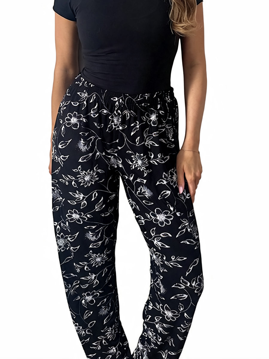 Sketch Floral Print Elasticated Trousers