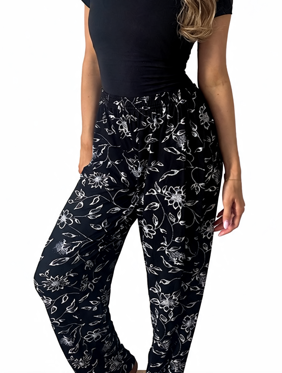 Sketch Floral Print Elasticated Trousers