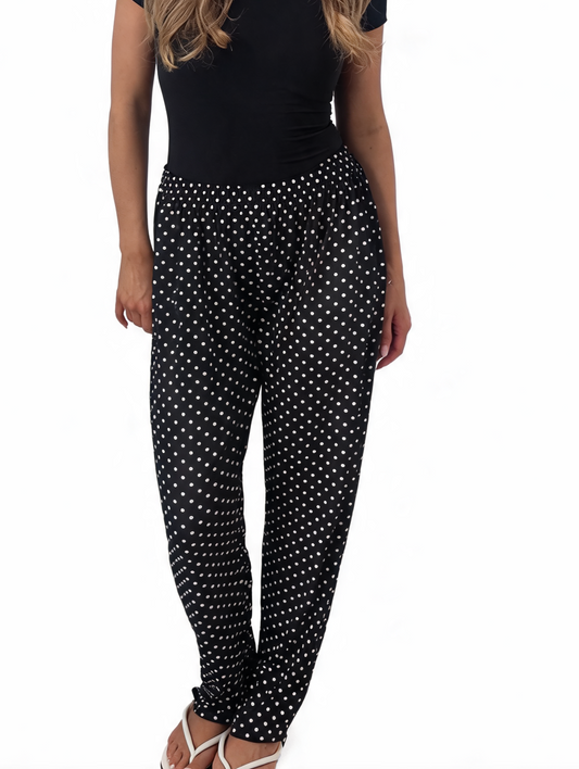 Mini Polka Dot Print Elasticated Trousers - Black