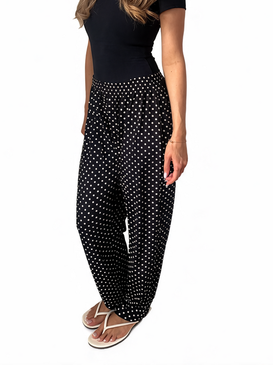 Mini Polka Dot Print Elasticated Trousers - Black