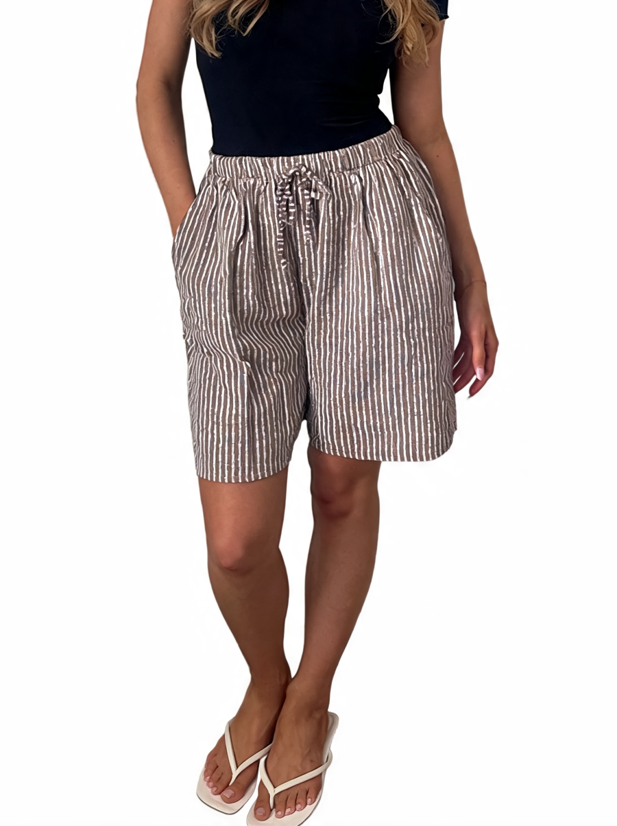 Striped Linen-Blend Drawstring Shorts
