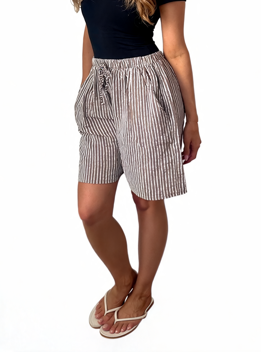 Striped Linen-Blend Drawstring Shorts
