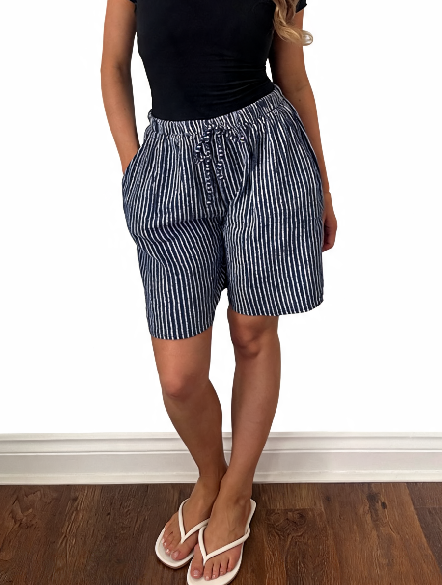 Striped Linen-Blend Drawstring Shorts