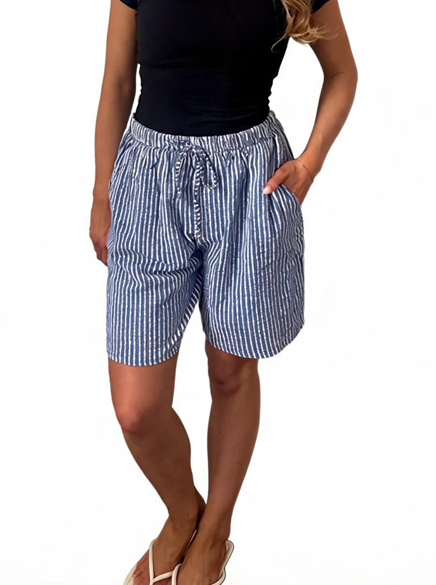 Striped Linen-Blend Drawstring Shorts