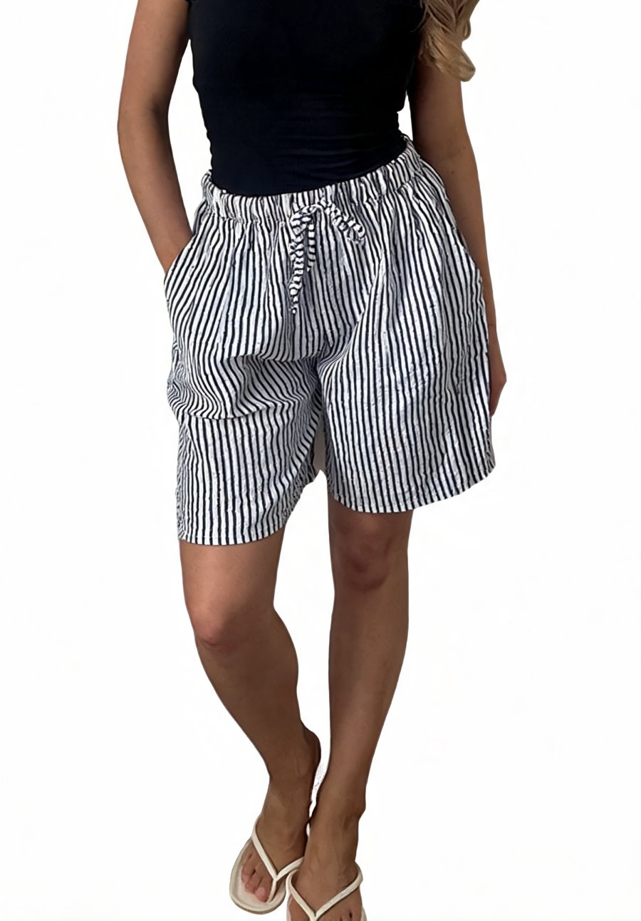 Striped Linen-Blend Drawstring Shorts