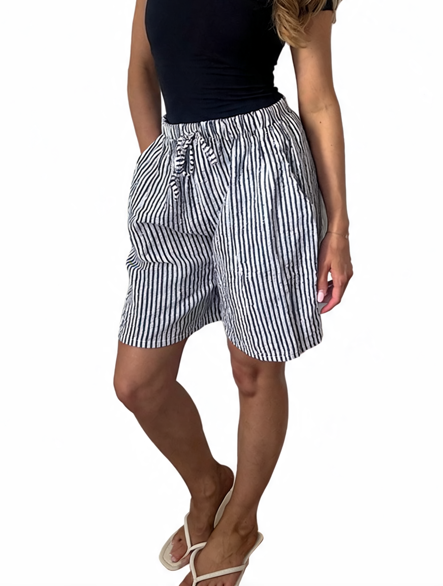 Striped Linen-Blend Drawstring Shorts