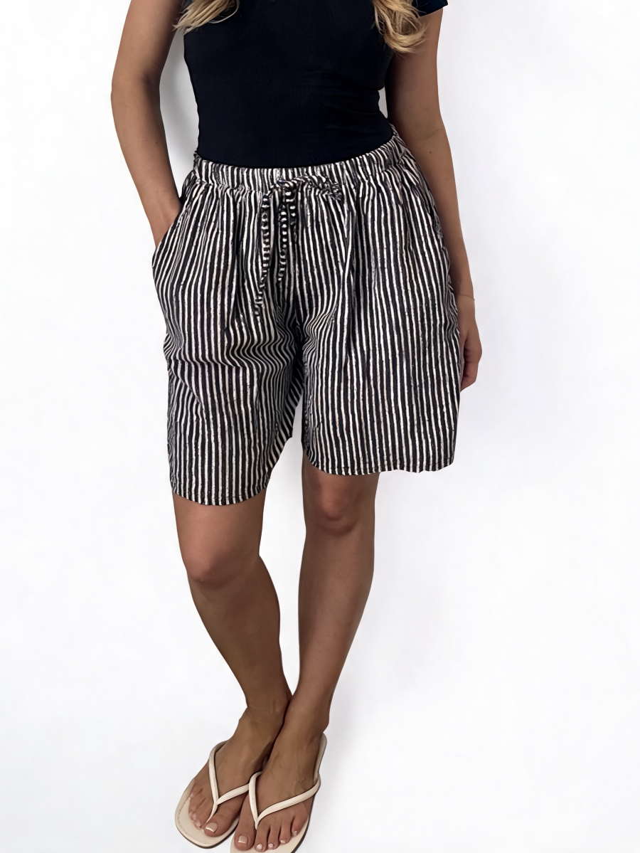 Striped Linen-Blend Drawstring Shorts