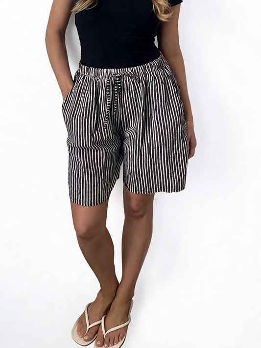 Striped Linen-Blend Drawstring Shorts