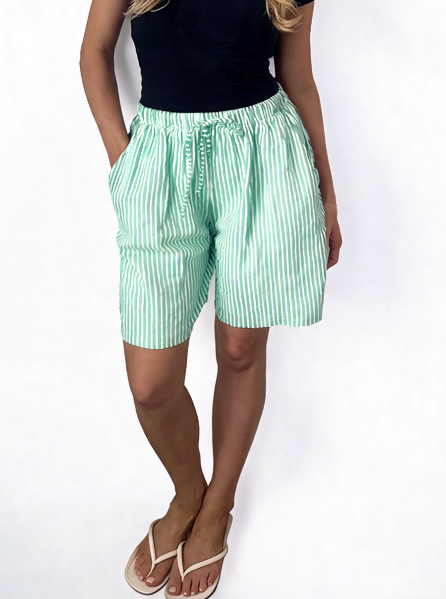 Striped Linen-Blend Drawstring Shorts