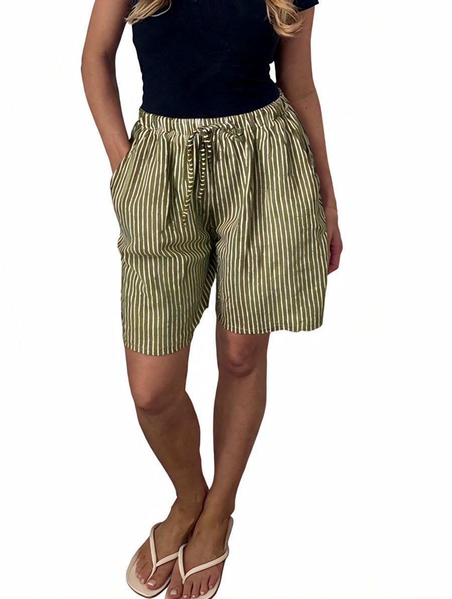 Striped Linen-Blend Drawstring Shorts