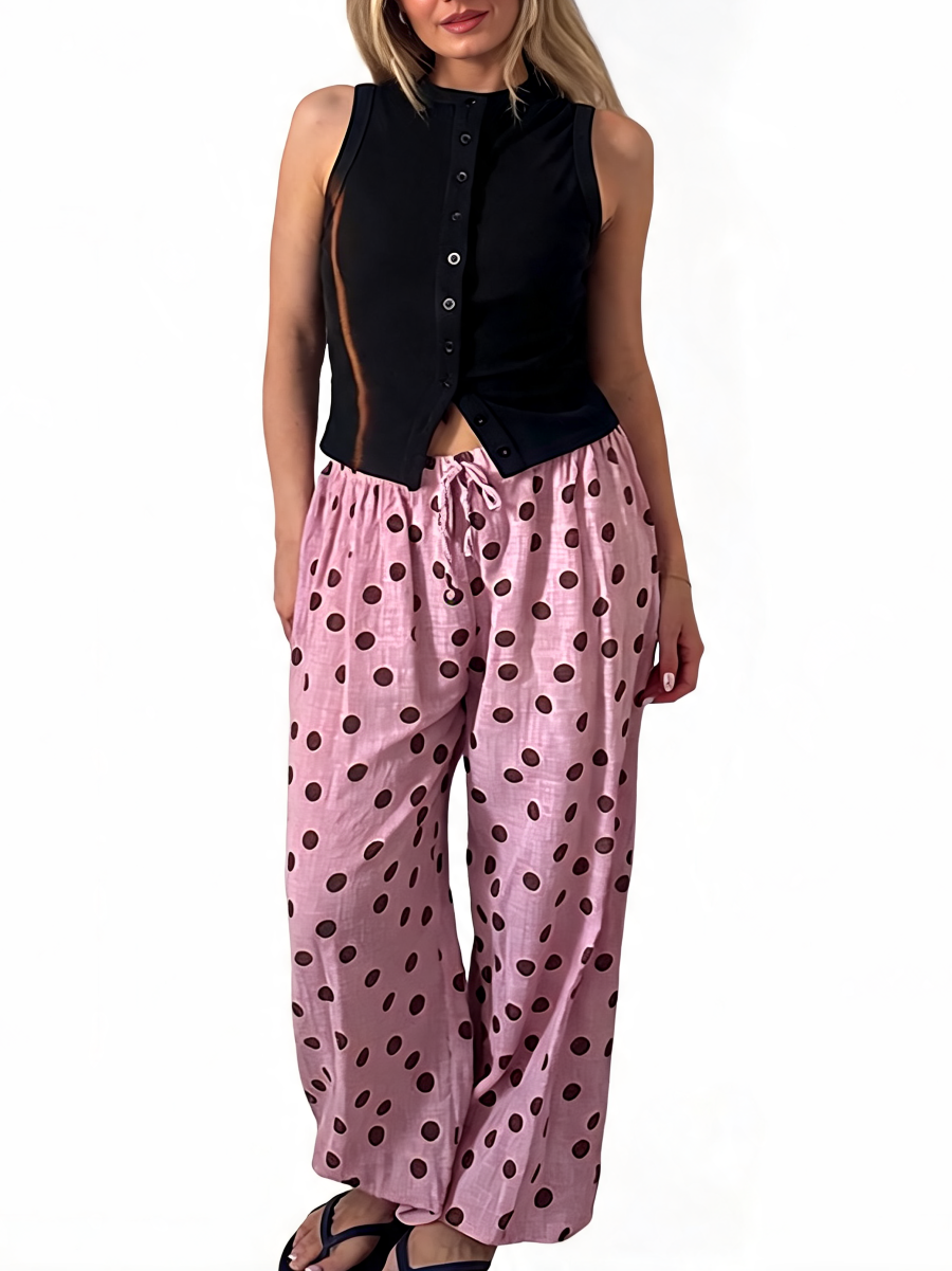 Polka Dot Wide-Leg Trousers