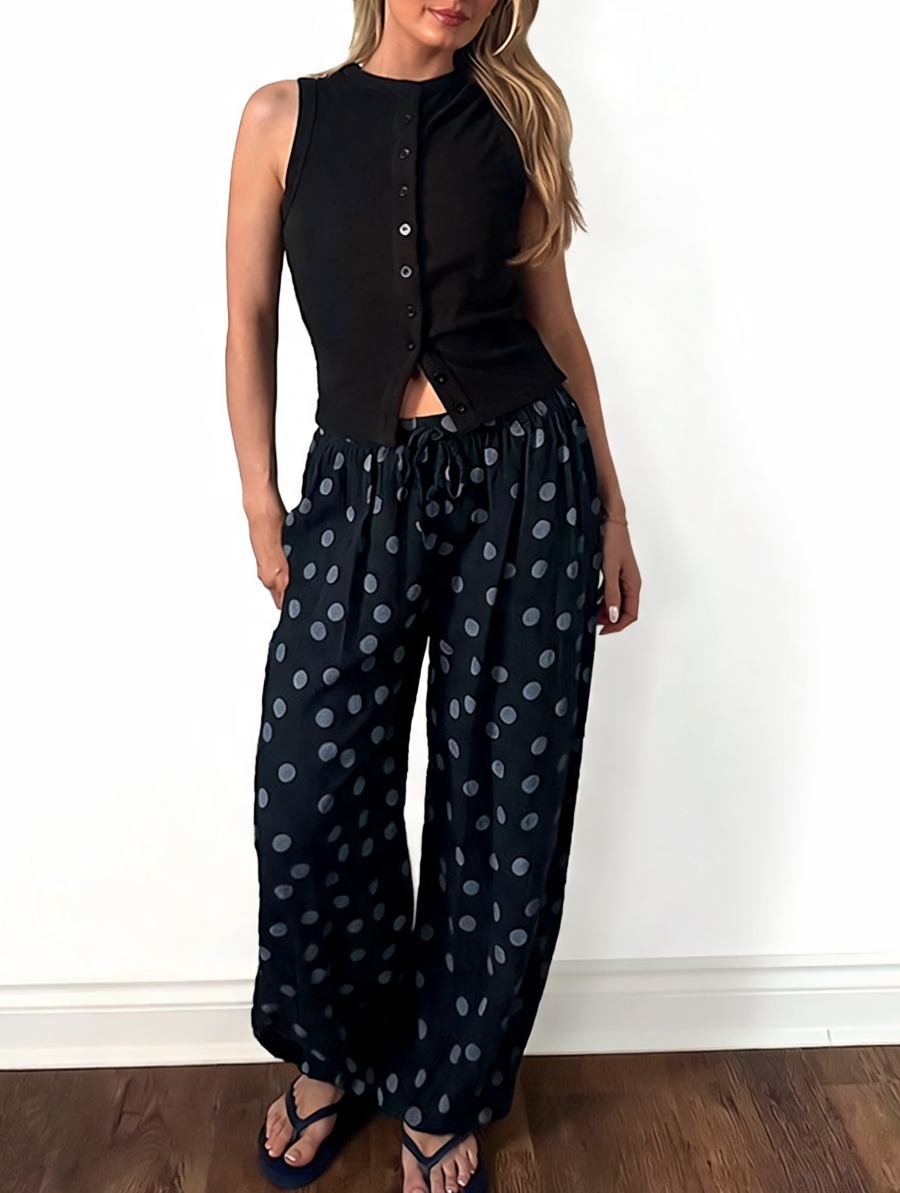 Polka Dot Wide-Leg Trousers