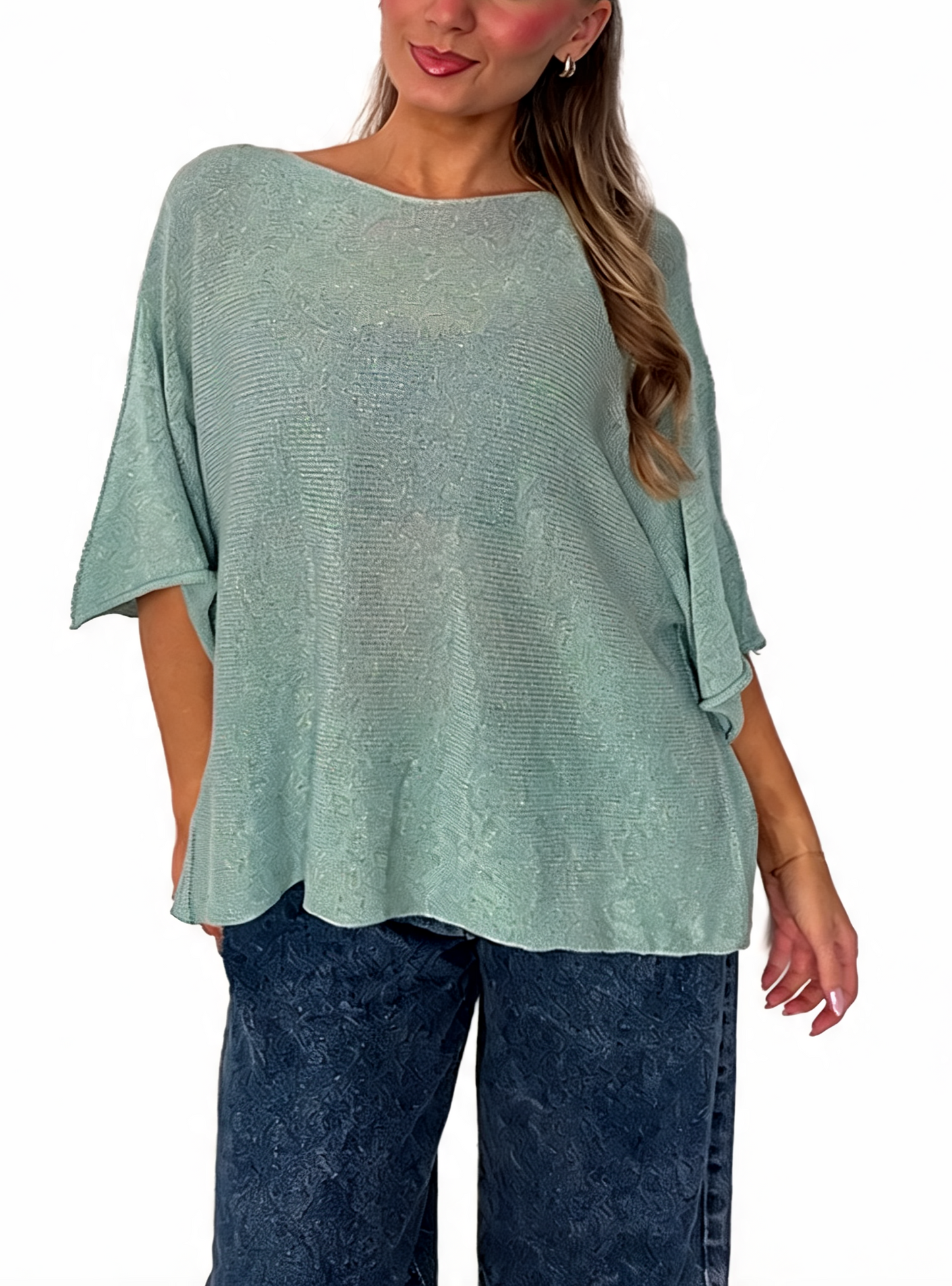 Oversized Textured Knit Batwing Top