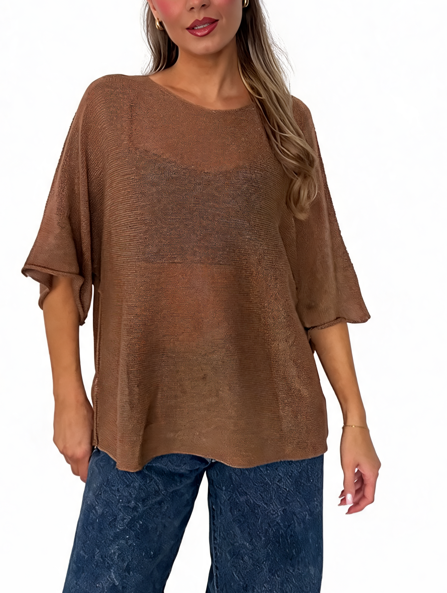 Oversized Textured Knit Batwing Top