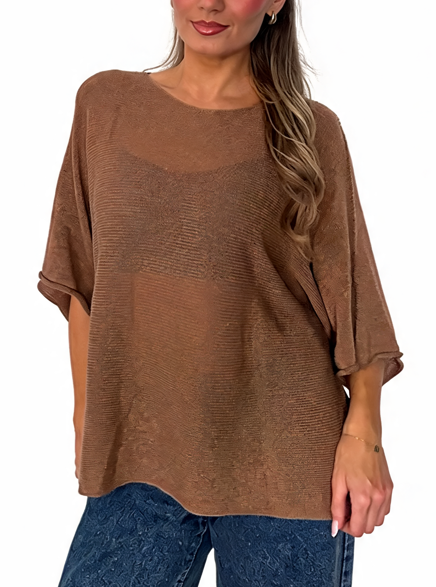 Oversized Textured Knit Batwing Top