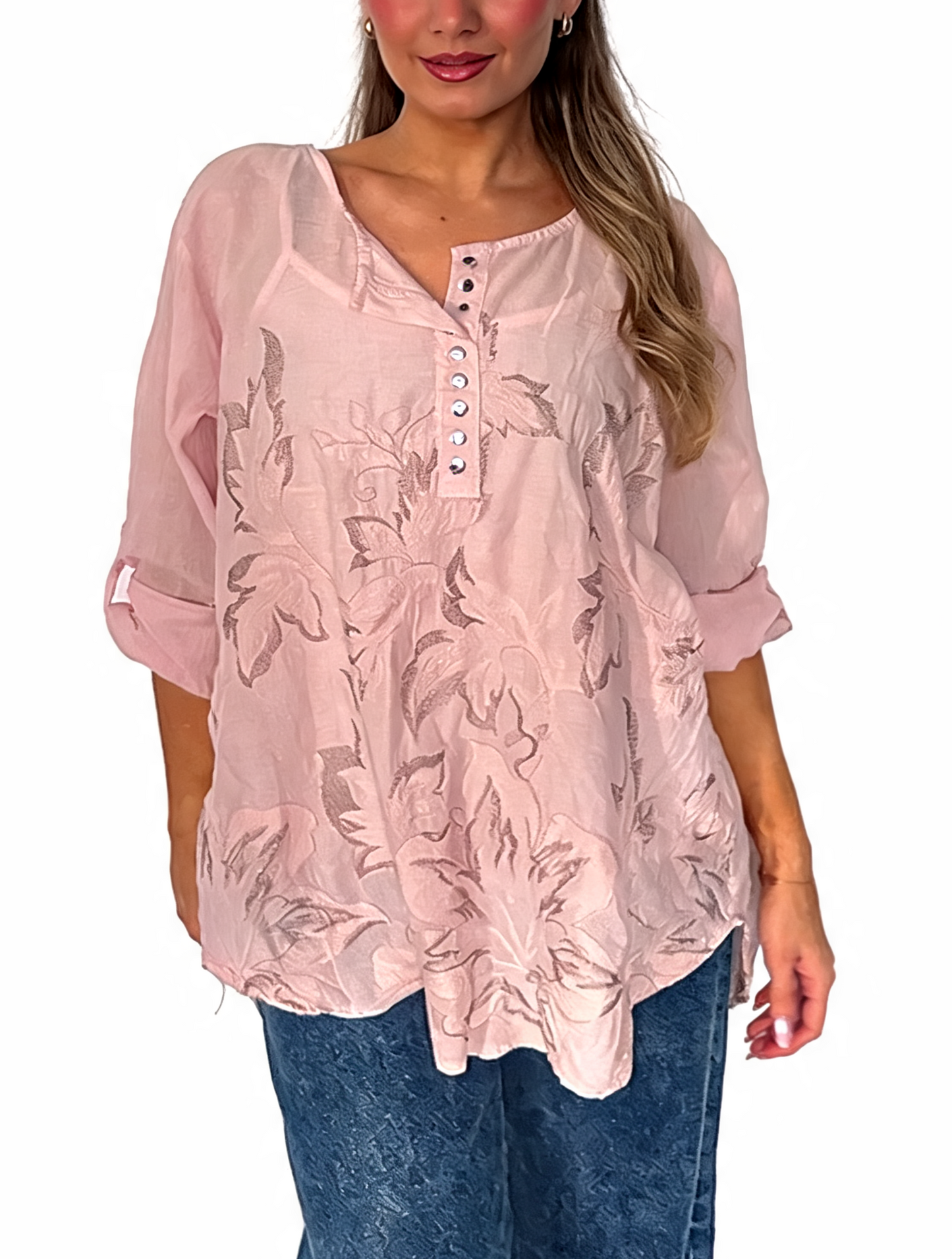 Floral Embroidered Button-Up Blouse