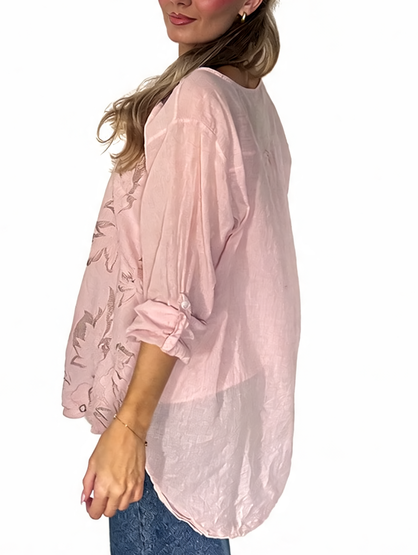 Floral Embroidered Button-Up Blouse