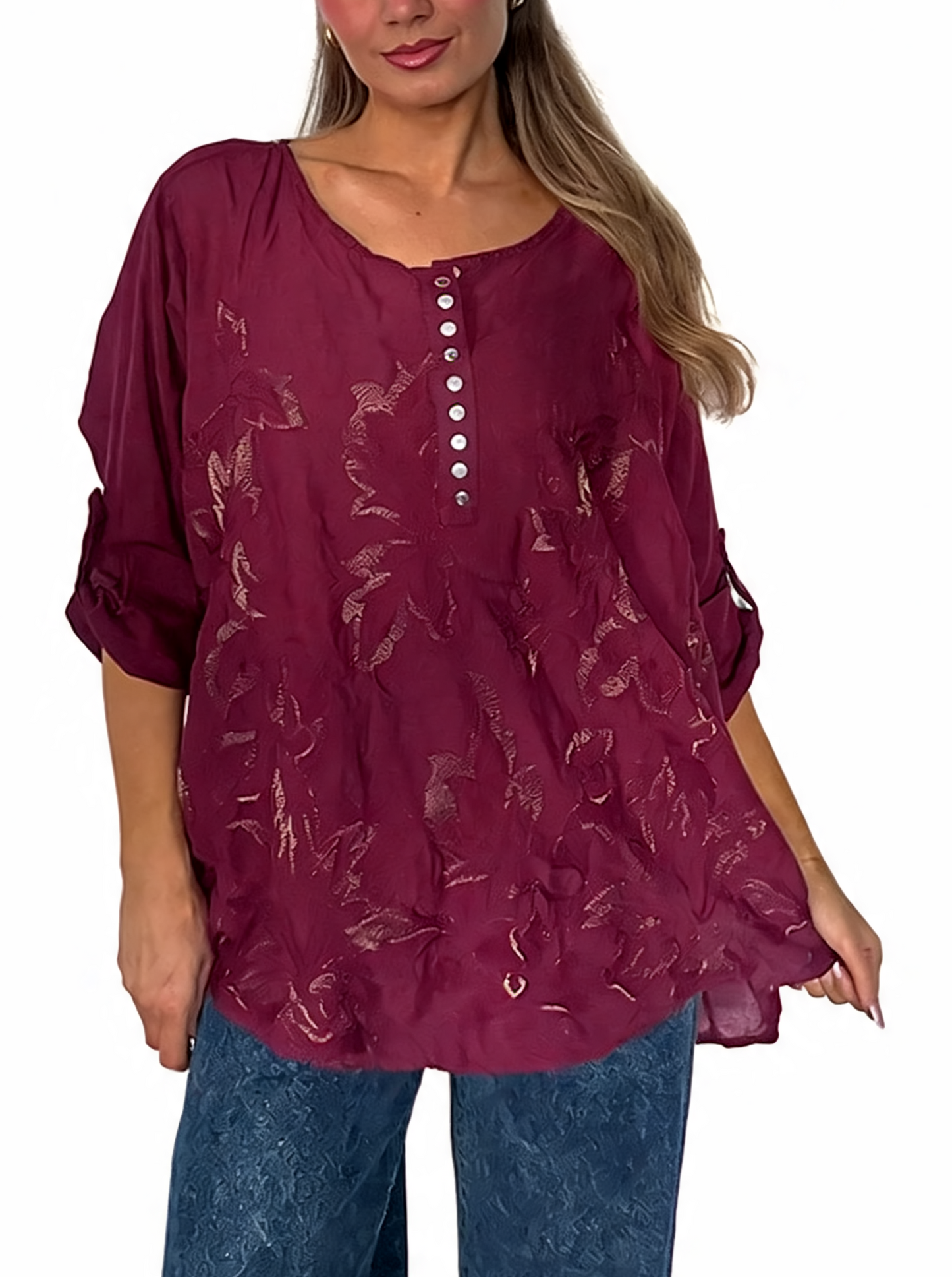 Floral Embroidered Button-Up Blouse
