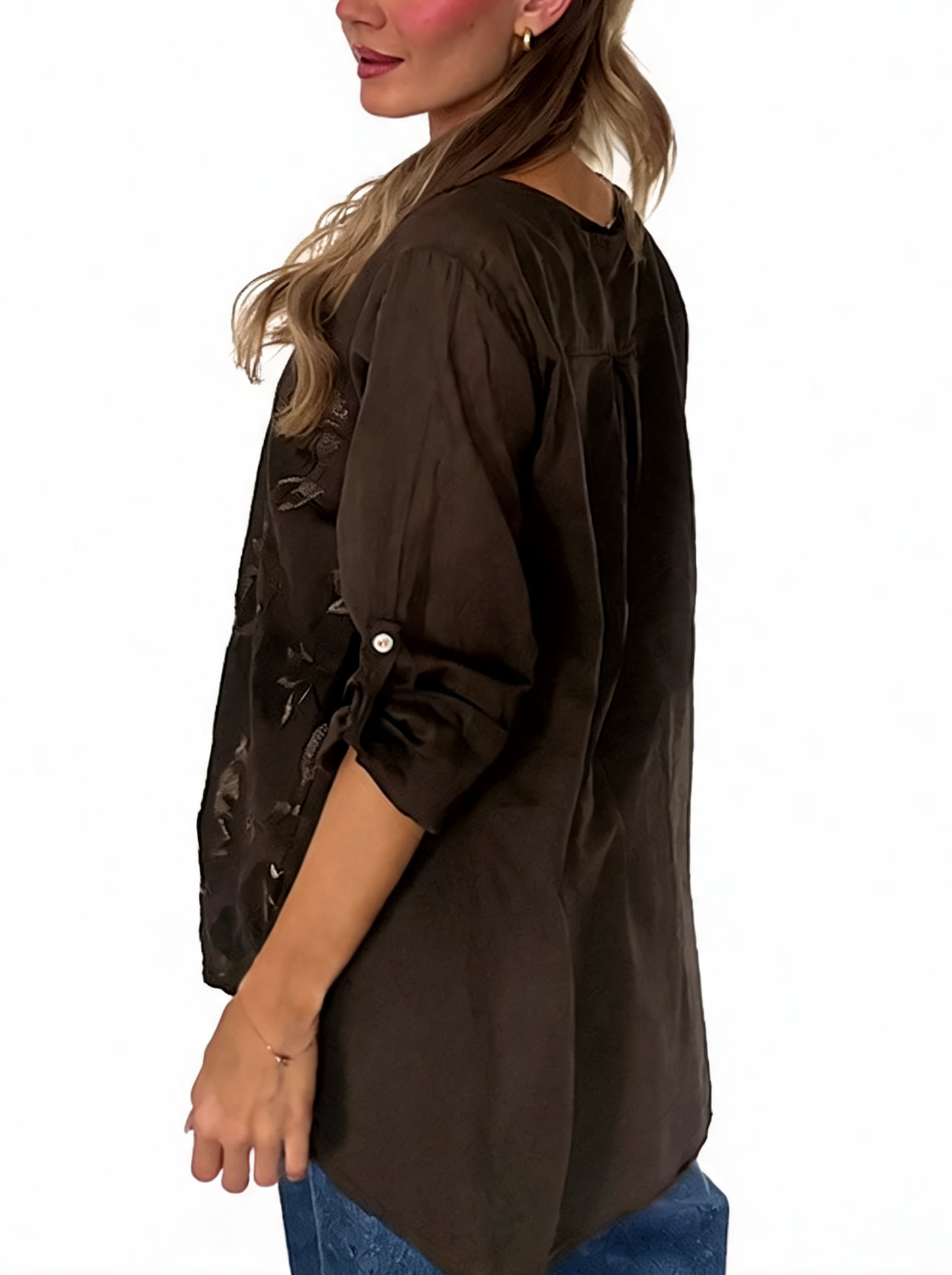 Floral Embroidered Button-Up Blouse