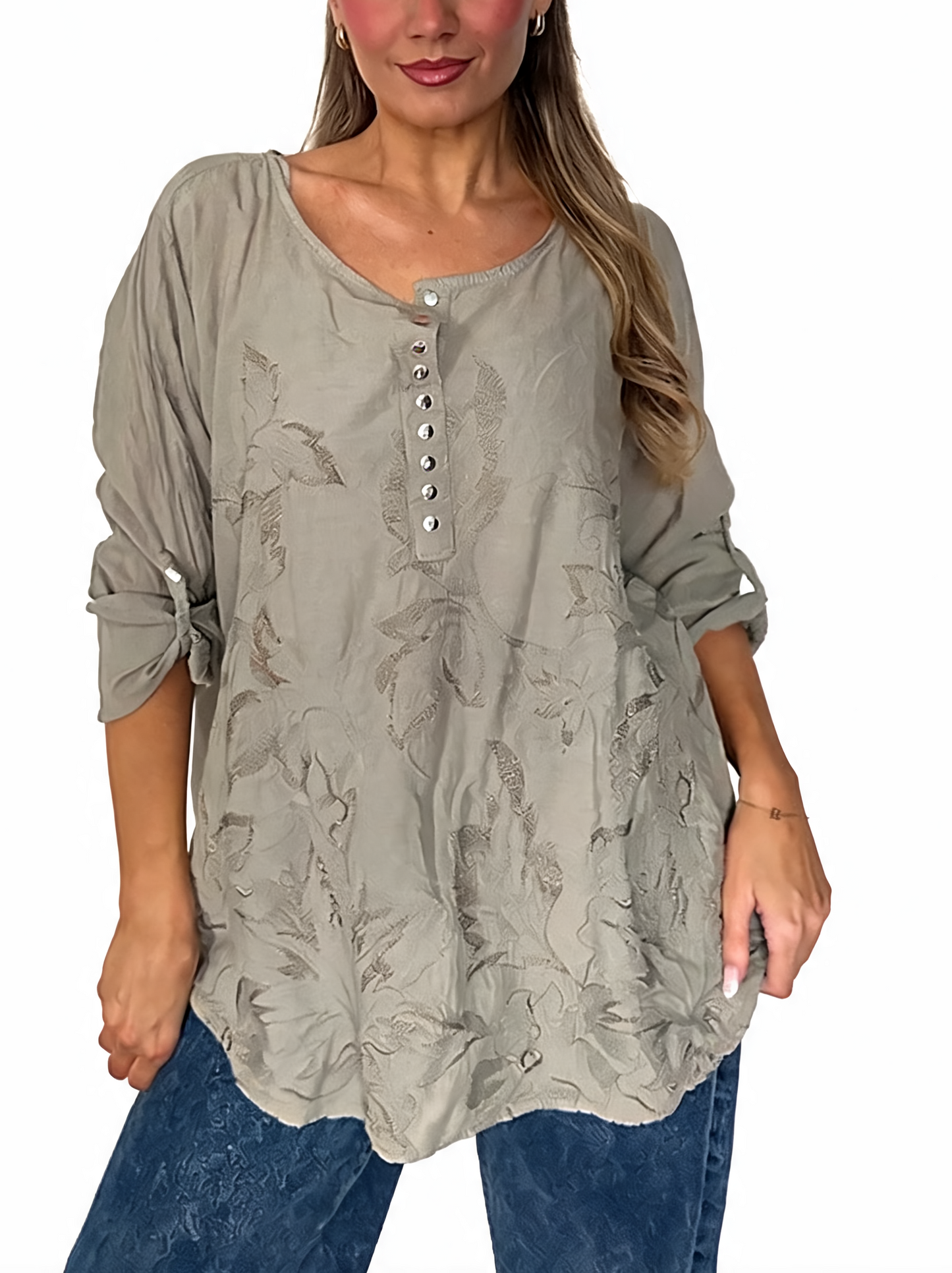 Floral Embroidered Button-Up Blouse