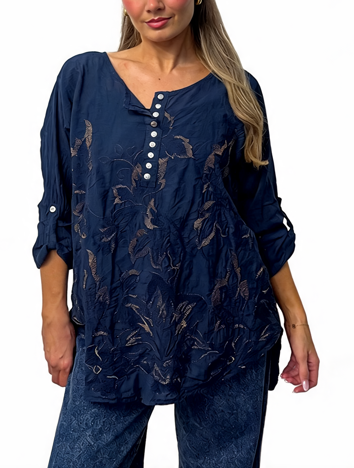 Floral Embroidered Button-Up Blouse