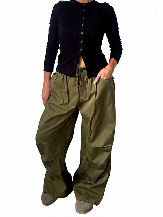Dames broek met vierkante swirlprint zwart