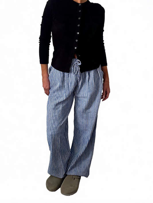 Dames broek met vierkante swirlprint zwart