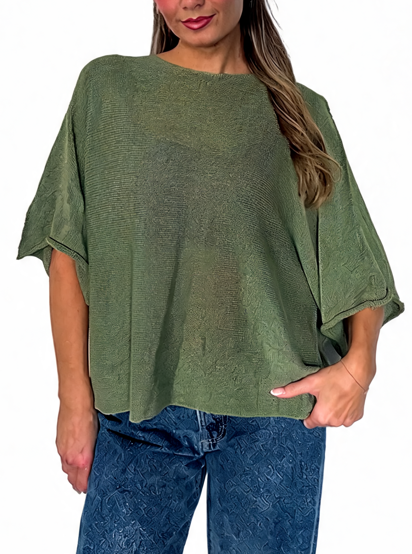 Oversized Textured Knit Batwing Top