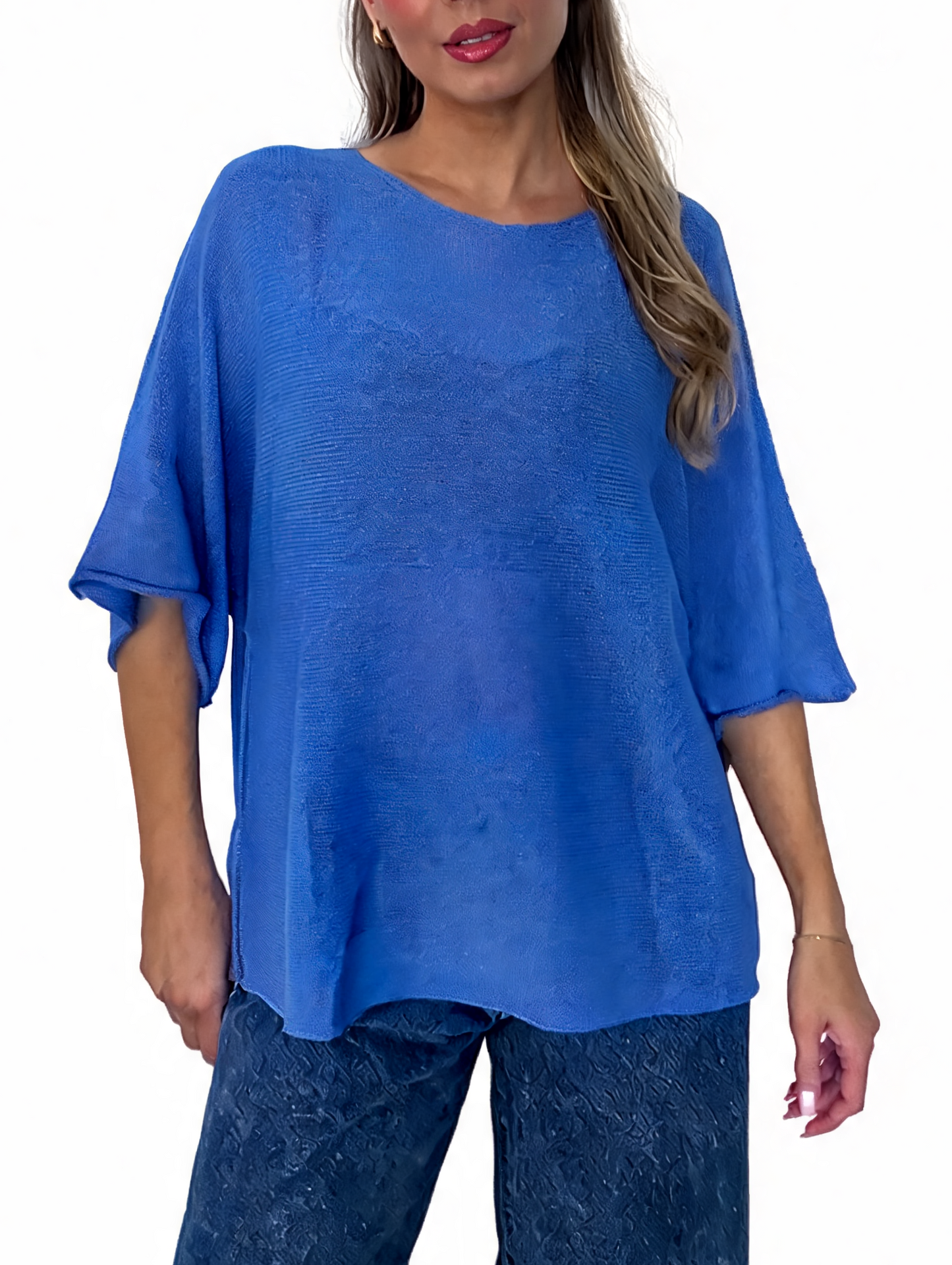 Oversized Textured Knit Batwing Top