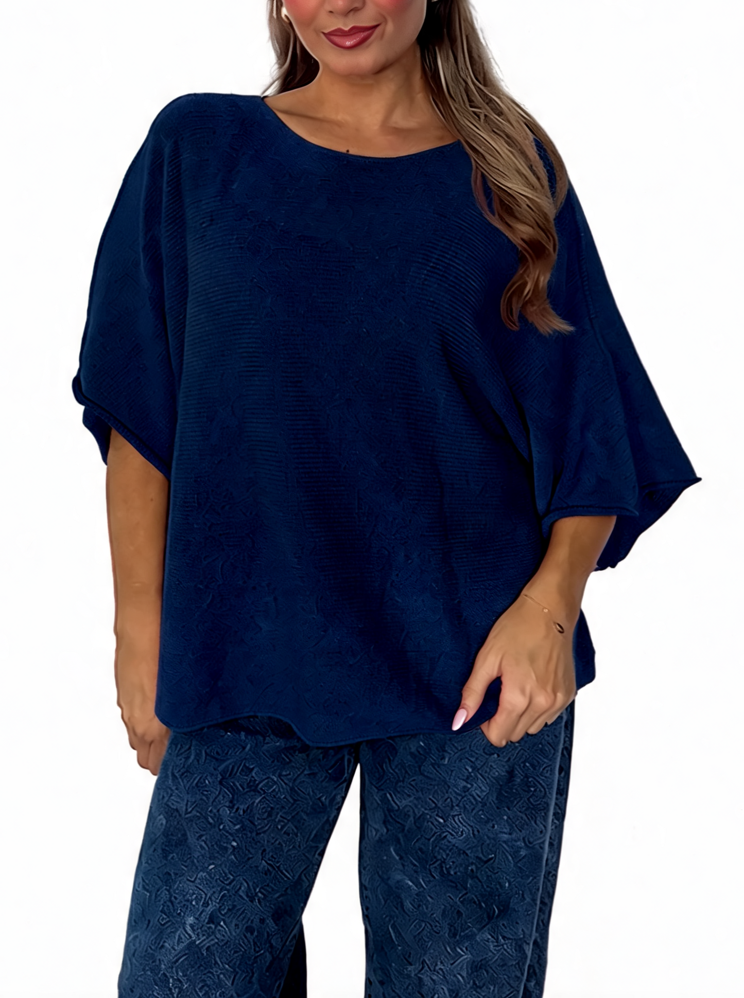 Oversized Textured Knit Batwing Top