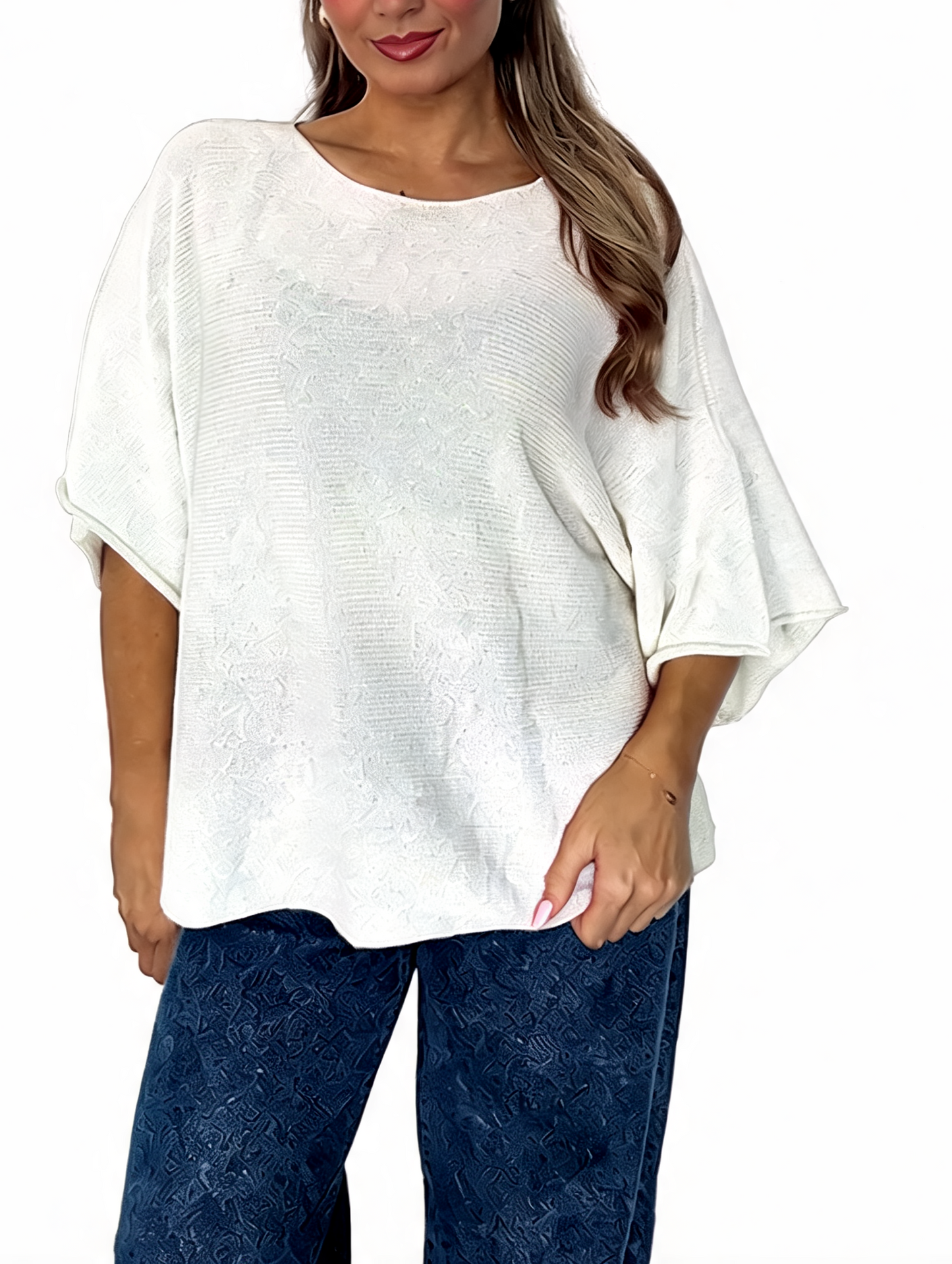 Oversized Textured Knit Batwing Top