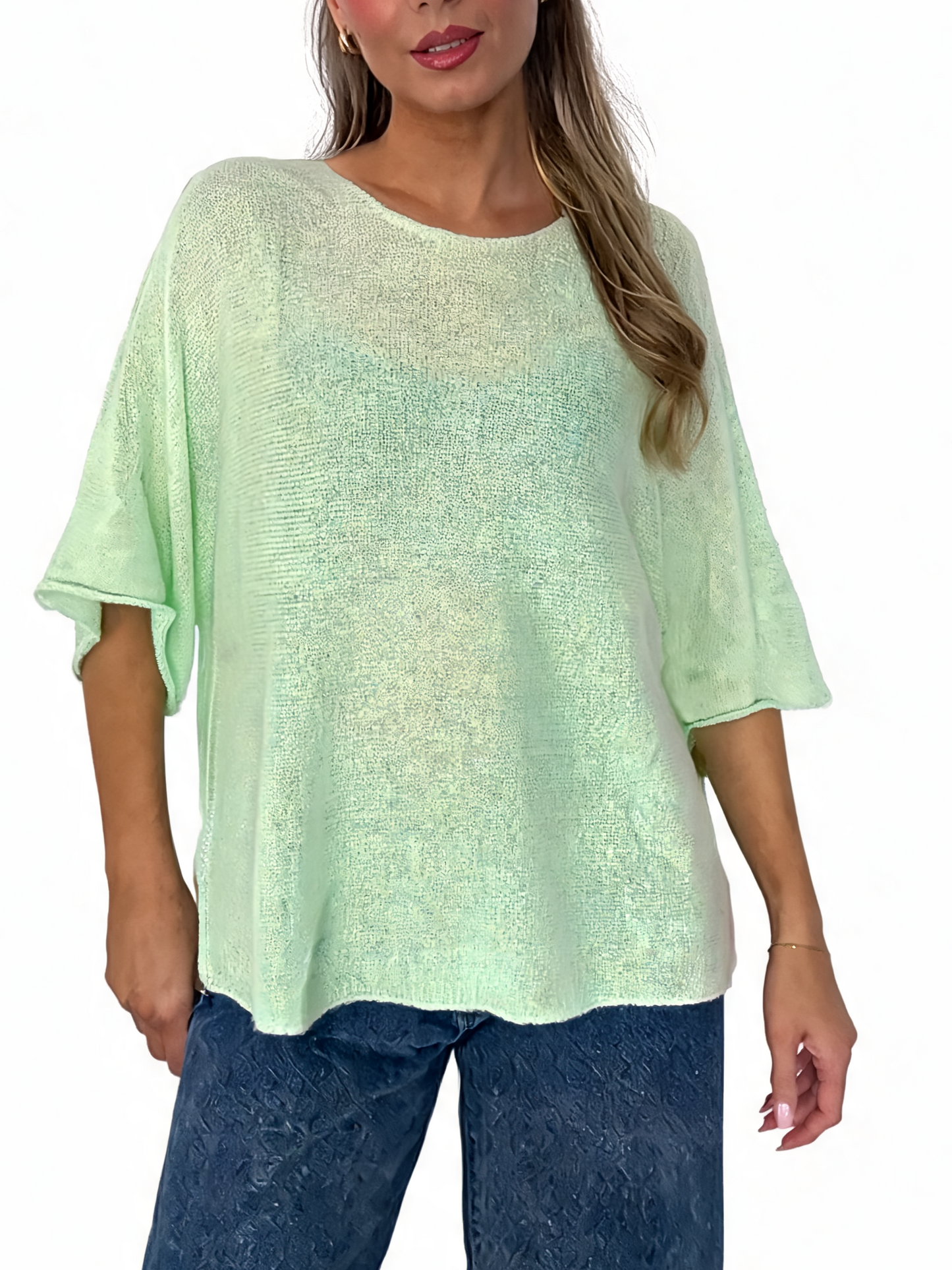 Oversized Textured Knit Batwing Top