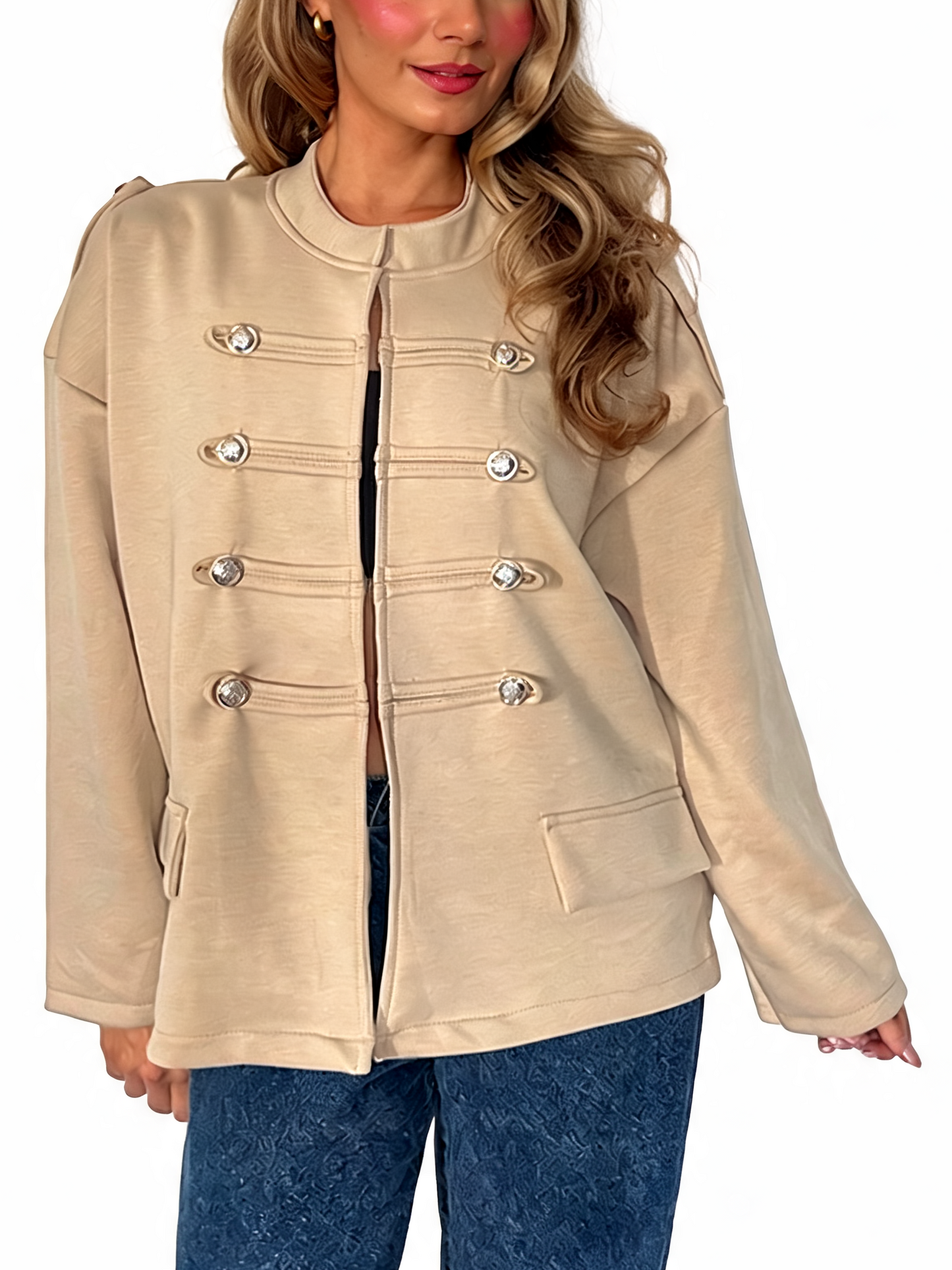Military-Style Button Detail Jacket