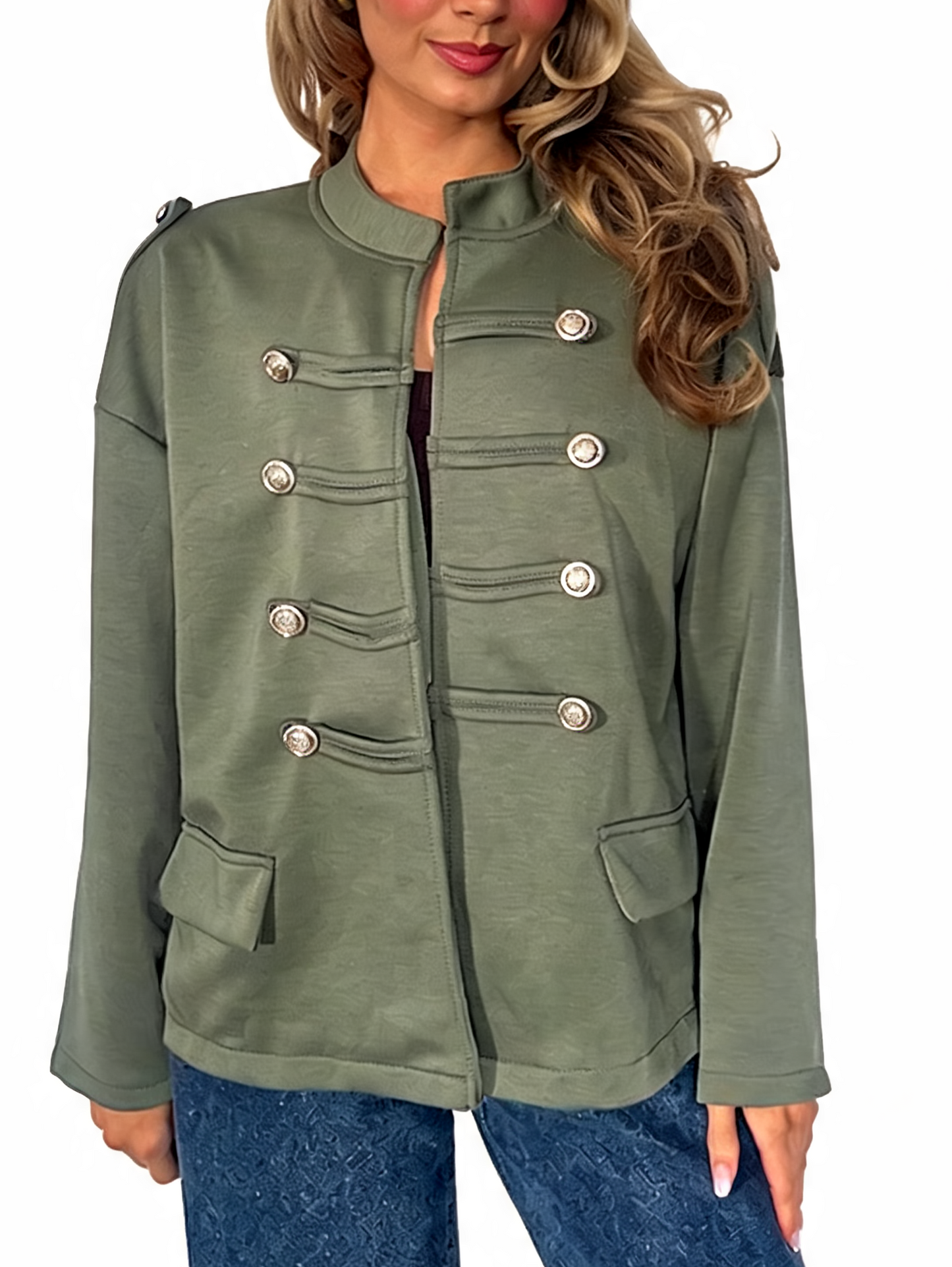 Military-Style Button Detail Jacket