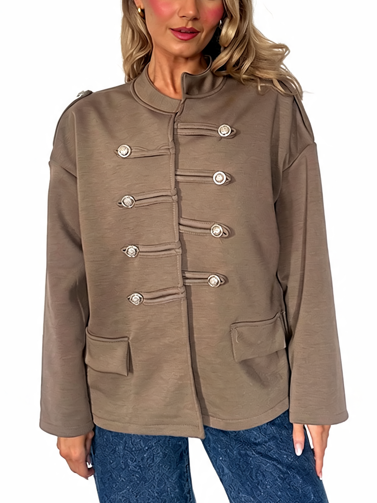 Military-Style Button Detail Jacket
