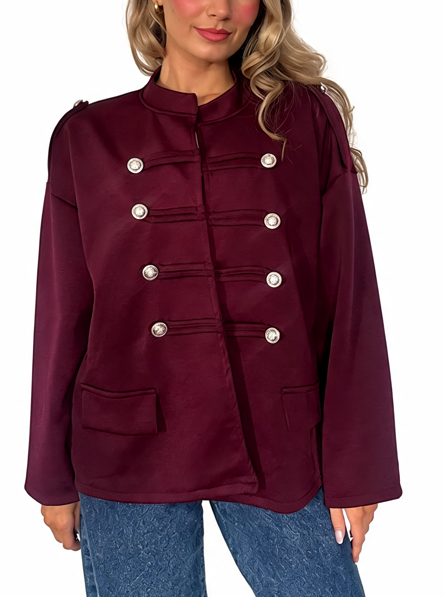 Military-Style Button Detail Jacket