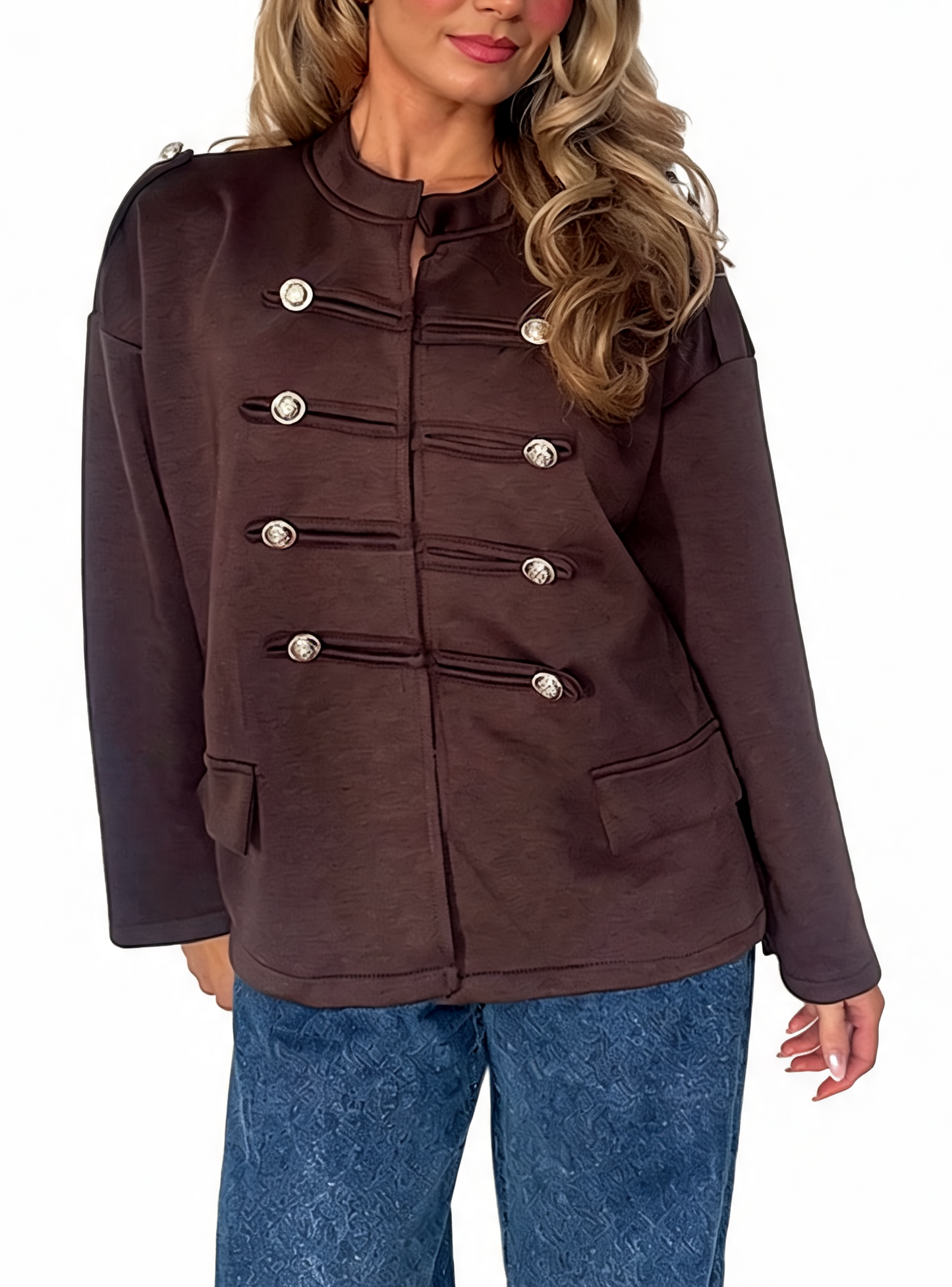 Military-Style Button Detail Jacket