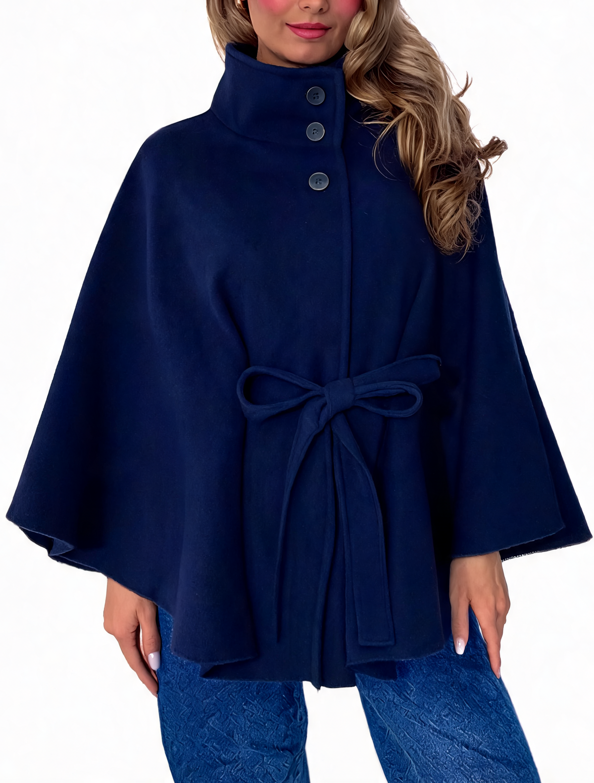 Belted Cape Coat Poncho Jacket with Tie Waist