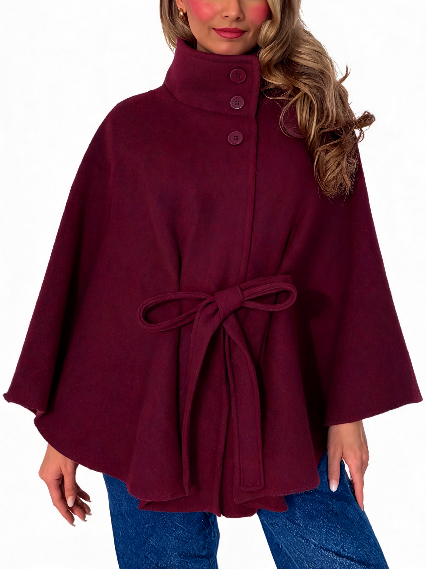 Belted Cape Coat Poncho Jacket with Tie Waist
