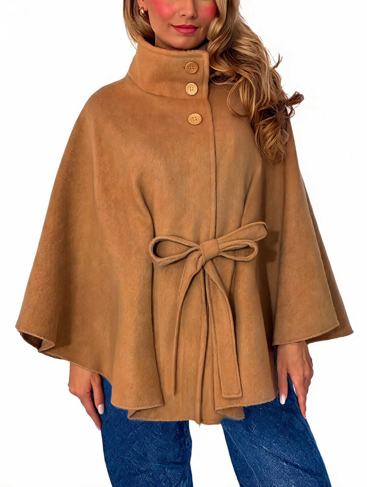 Belted Cape Coat Poncho Jacket with Tie Waist