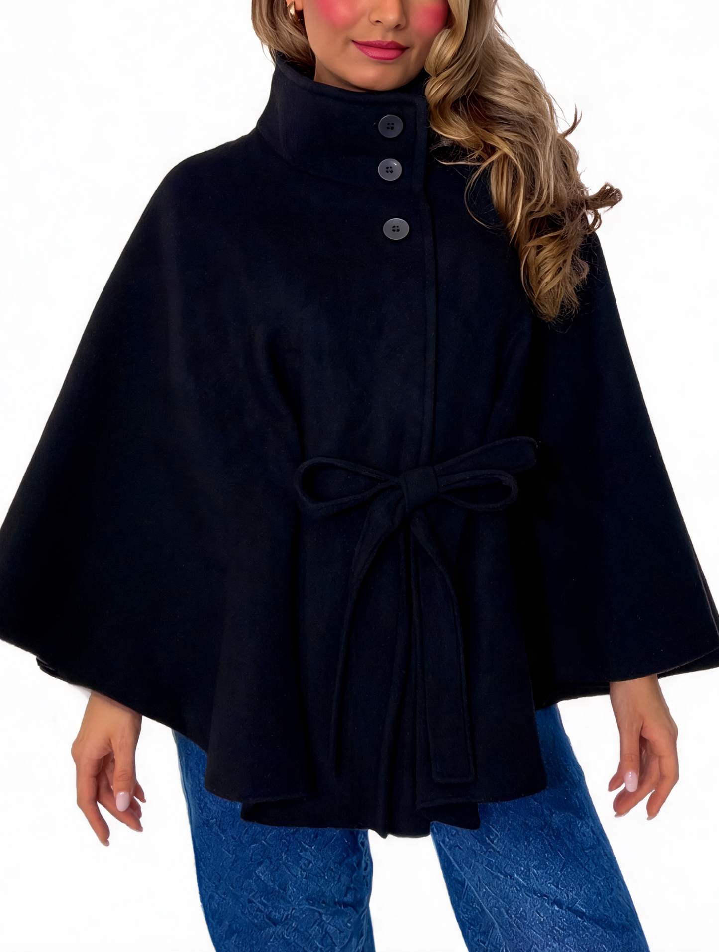 Belted Cape Coat Poncho Jacket with Tie Waist
