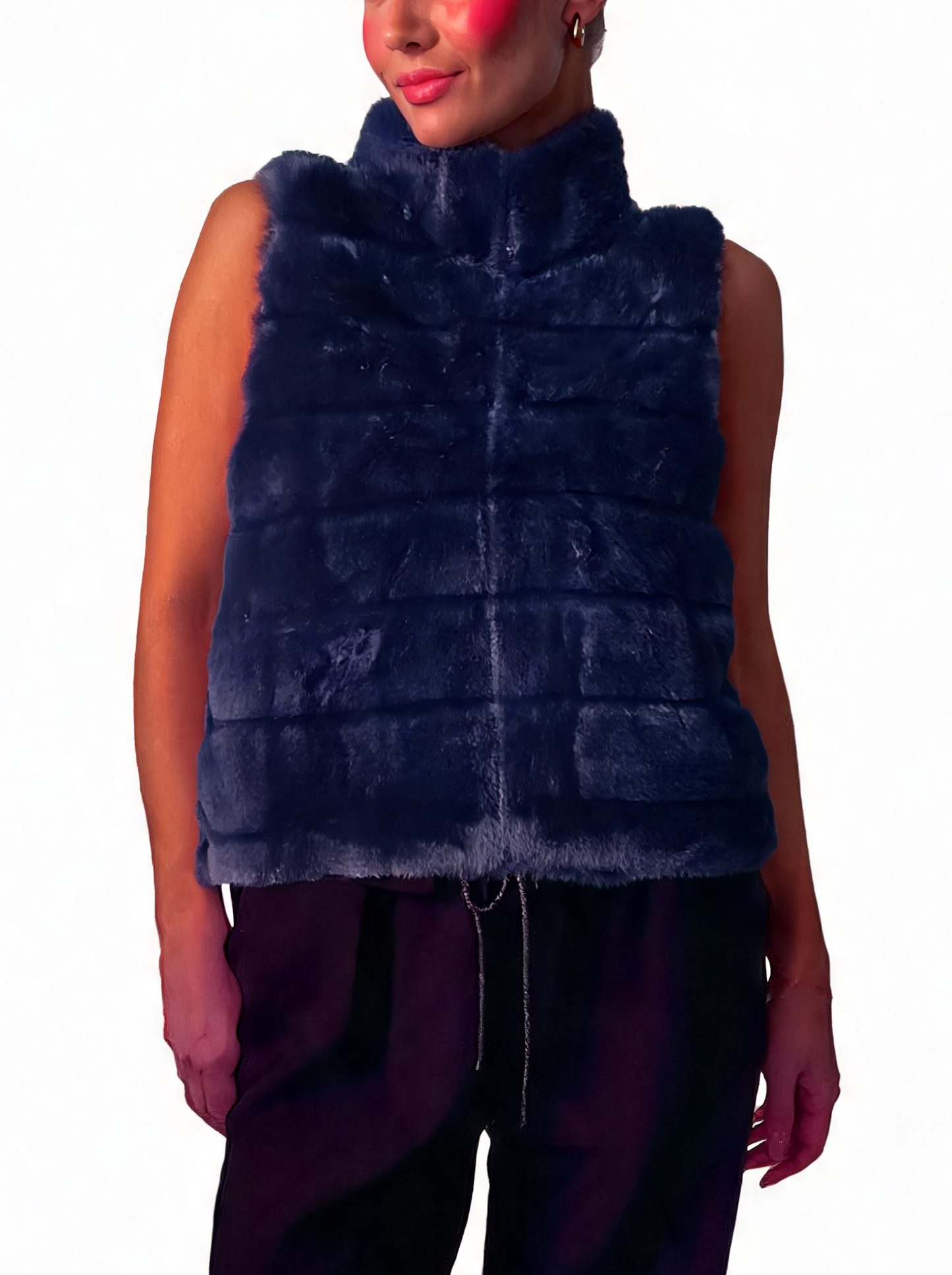 Faux Fur Zip-Up Gilet Textured Vest with Funnel Collar