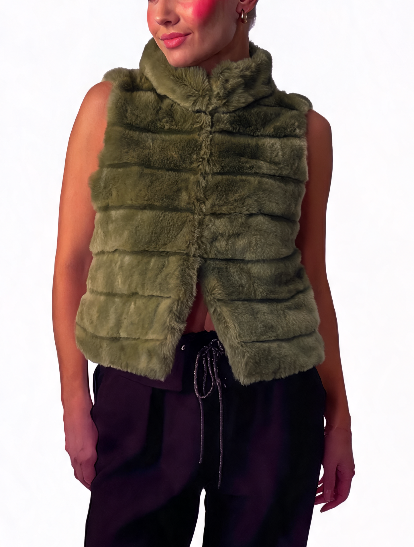 Faux Fur Zip-Up Gilet Textured Vest with Funnel Collar